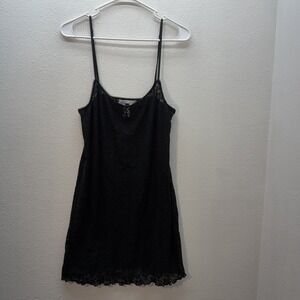 August Moon Slip Dress Mini Black All Over Lace Sheer Fairy Whimsigoth Y2K Sz L